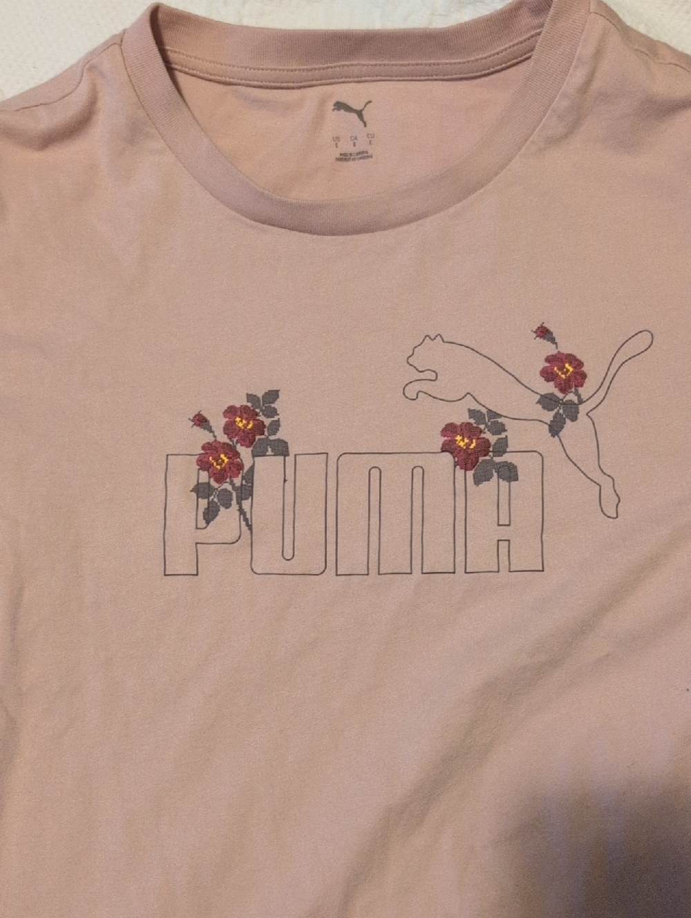 Puma Pink Tee with Red & Gold Floral Logo